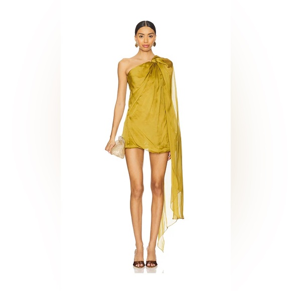 NEW NWT Giuseppe Di Morabito Asymmetric One Shoulder Draped Dress Olive Green - Picture 3 of 16